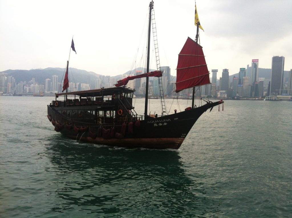 "Junk" boat in Victoria Harbor, Hong Kong